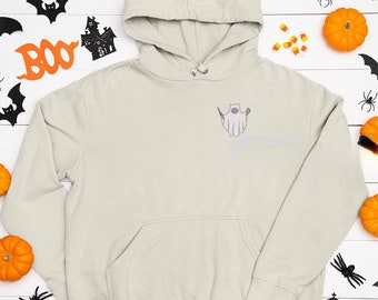 Gato bonito do fantasma do Dia das Bruxas Moletom Com Capuz | Moletom confortável para o Dia das Bruxas | Animal pequeno bonito assassinado-para fora moletom com capuz | moletom com capuz do Dia das Bruxas | Roupas fofas para gatos