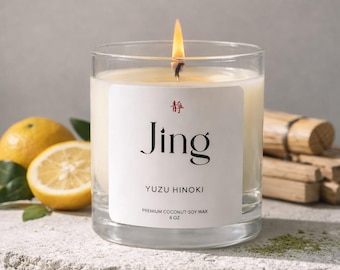 Yuzu Hinoki Candle | 8oz Glass Jar | Asian-Inspired Handmade Scented Candle | Natural Soy Coconut Wax