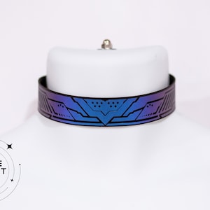 Cyberpunk necklace, techwear jewelry, leather choker, anime inspired jewelry, colorshift, iridescent, rave necklace, mech armor