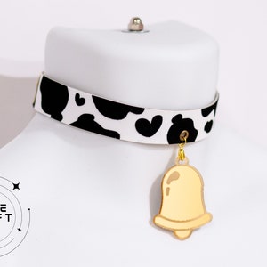 Cow print choker, kawaii jewelry, cow cosplay, fuzzy jewelry, flocked, Egirl, cute cosplay, acrylic charm, laser cut jewelry, cute collar