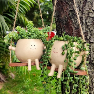 Artisan Unique Swing Face Planter, Indoor Succulent Pot,Lovely Flowerpot, Handcrafted Swing Face Flowerpot - Elevate Your Garden Decor!
