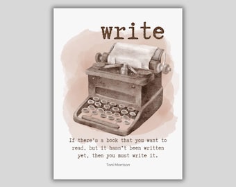 Arte mural con frase de Toni Morrison / Regalo para escritores o autores / Motivación para escribir / Arte mural con máquina de escribir / Impresión sin marco en varios tamaños