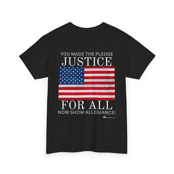 FIRE Brand Logo Unisex Tee, US Flag Justice for All Shirt, Allegiance Pledge Tee, Patriotic Tee, American Flag Tee, Dark Colors