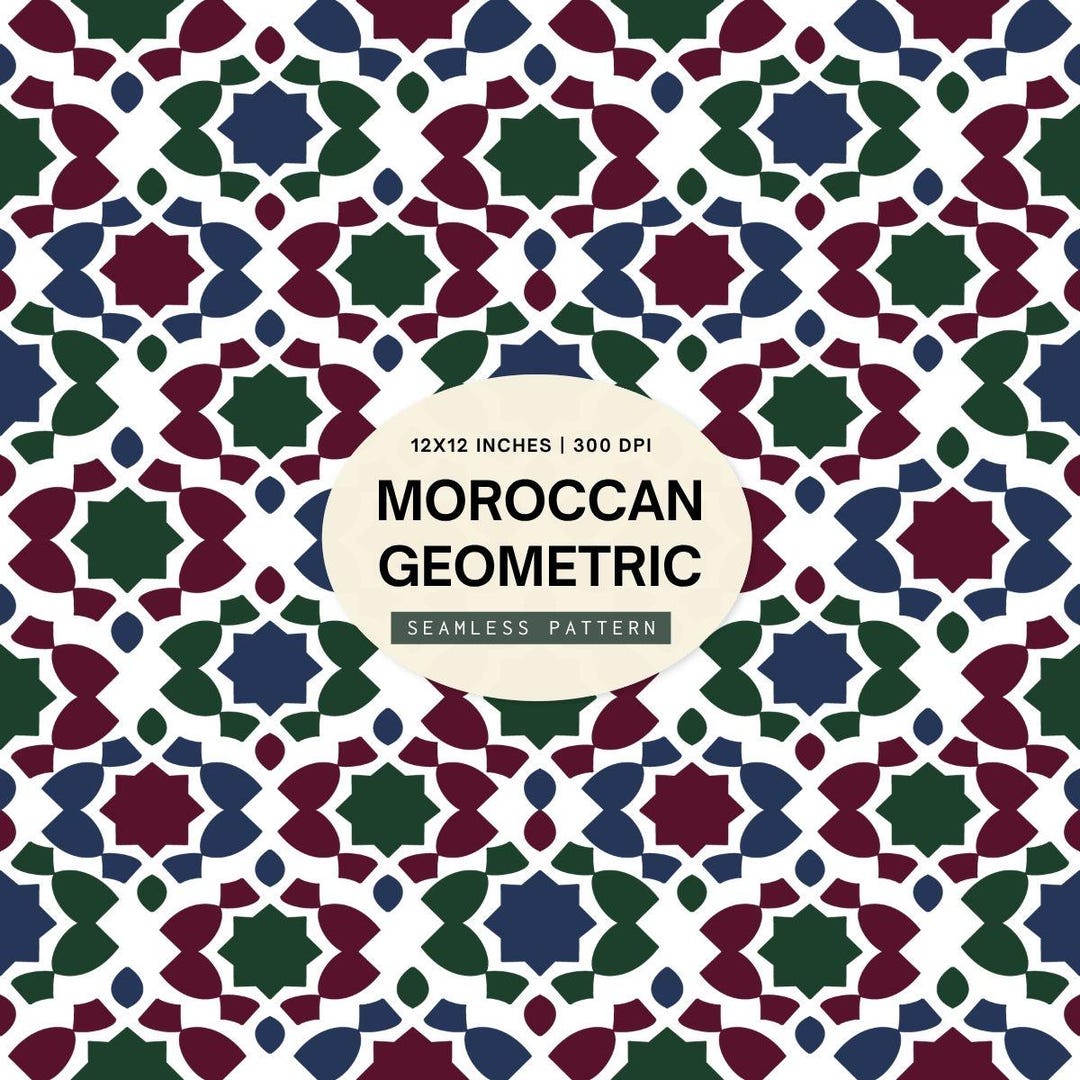 Moroccan Geometric Seamless Pattern, Burgundy Navy Green, SVG PNG, Boho ...