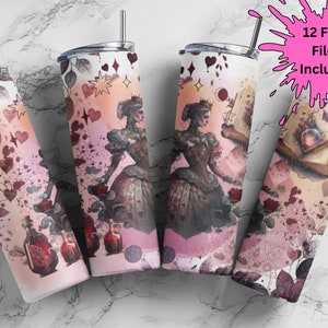 20oz Skinny Straight Tumbler Queen of Hearts Valentine Sublimation Design Templates, Valentine Tumbler Straight PNG Digital Download