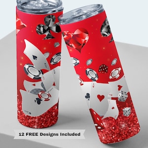20oz Skinny Tumbler Poker Night Red PNG Design, Casino Playing Cards Tumbler Design, Poker 20 oz Tumbler Wrap, Let's Play Cards PNG Design