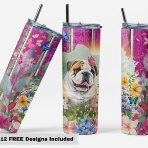 20oz Skinny Straight Tumbler English Bulldog Lover Sublimation, Dog Mom Tumbler Straight PNG Digital Download, English Bulldog Watercolor