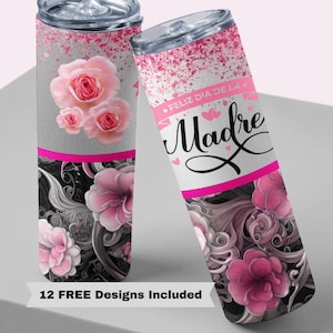 20oz Skinny Tumbler Feliz Día De La Madre Sublimatie ontwerpsjablonen, Estampado de flor Madre Tumbler Straight PNG Digital Download Design