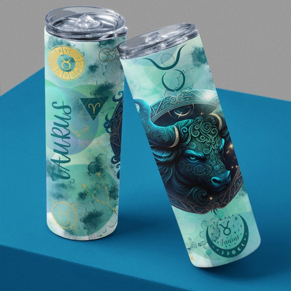 20oz Skinny Straight Alcohol Ink Taurus Sun Sign Tumbler Sublimation Design PNG, Zodiac Tumbler Straight PNG Digital Wrap, Taurus Wrap