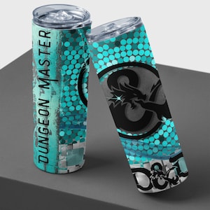 20oz Skinny Straight Dungeon Master Sublimation Design Templates, Dungeons & Dragons DnD Dragon Tumbler Straight PNG Digital Download Teal