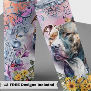 20oz Skinny Straight Tumbler Pitbull Lover Sublimation Design Dog Mom Tumbler Straight PNG Digital Download, Pitbull Sublimation Watercolor