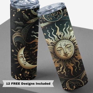 20oz Skinny Straight Tumbler Sublimation Celestial Sun Moon Stars Design Templates, Celestial Tumbler Straight PNG Digital Download Design