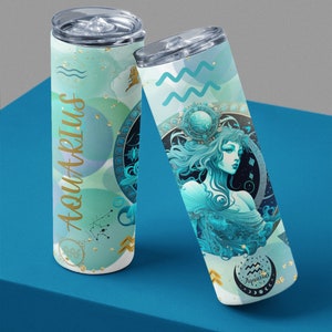 20oz Skinny Straight Alcohol Ink Aquarius Sun Sign Tumbler Sublimation Design PNG, Zodiac Tumbler Straight PNG Digital Wrap, Aquarius Wrap