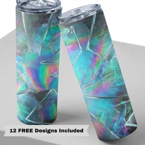 20oz Skinny Tumbler Design, Broken Glass Sublimation Wrap Templates, Glass Tumbler Wrap, Shattered Glass Design