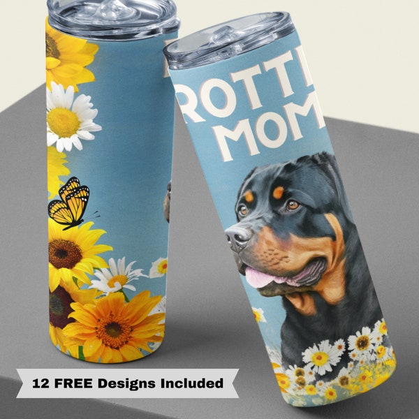 20oz Skinny Tumbler Rottweiler Mom Sublimation Design, Rottie Mom Tumbler Straight PNG Digital Download, Rott Dog Mom Sublimation Wrap