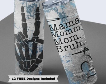 20oz Skinny Mommy Mom Bruh Mother&#39;s Day Sublimation Design Templates, Mom  Print Tumbler Straight PNG Digital Download Design, Peace