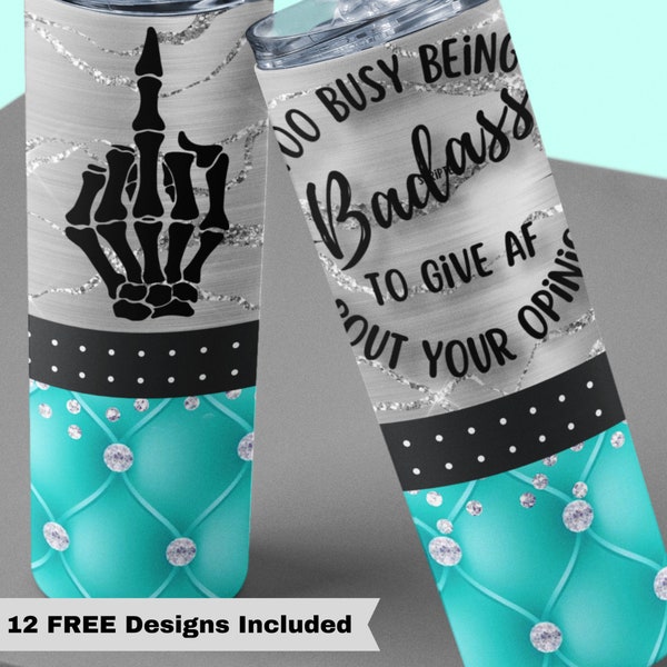 20oz Skinny Straight Badass Sublimation Design Templates, Middle Finger Badass F Off Tumbler Straight PNG Digital Download, Tiffany Blue
