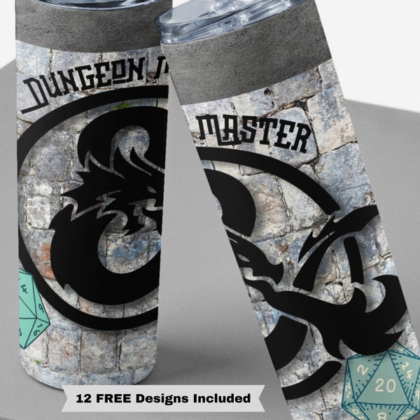 20oz Skinny Straight Dungeon Master Sublimation Design Templates, Dungeons & Dragons Dice Tumbler Straight PNG Digital Download Design