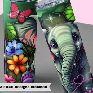 20oz Skinny Baby Elephant Tumbler Sublimation Design Templates, Elephant Tumbler Straight PNG Digital Download Design, Baby Elephant Love