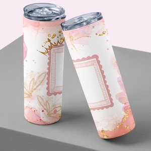 20oz Skinny Straight Pink and Gold Photo Frame Tumbler Sublimation Design, Pink Tumbler PNG Digital Download, Pink and Gold Tumbler Wrap