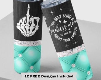 20oz Skinny Straight Badass Mom Sublimation Design Templates, Middle Finger Badass Mom F Off Tumbler Straight PNG Digital Download Design