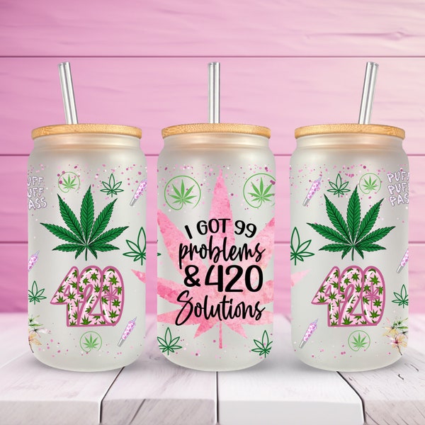 16 oz Libbey Glass Can Cannabis 420 Sublimation Design Templates, Sativa Indica Can Wrap, Weed 420 Glass Can Wrap, 99 Problems 420 Answers