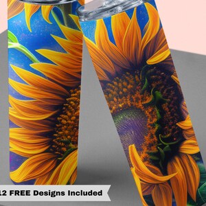 20oz Skinny Straight Sunny Sunflower Sublimation Tumbler Wrap, Large Bright Sunny Sunflower PNG Digital Download Sublimation, Sunflower PNG