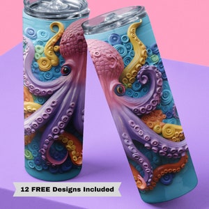 3D Octopus Tumbler Design Digital Download, 3D Octopus PNG, 20 oz Tumbler Wrap Design Template, 3D Tumbler Wrap Octopus