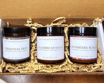 Christmas Candle Gift Set Sample Pack 4oz Soy Wax Glass Jar Hand Poured Scented Candles Birthday Gift Wedding Gift eco friendly clean scents