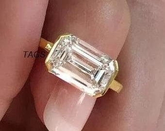 2.00CT Emerald Cut Ring Baguette Ring Rectangle Ring Bezel Set Ring Bezel Set Engagement Ring Gift for bridal Dainty Ring Minimalist Ring