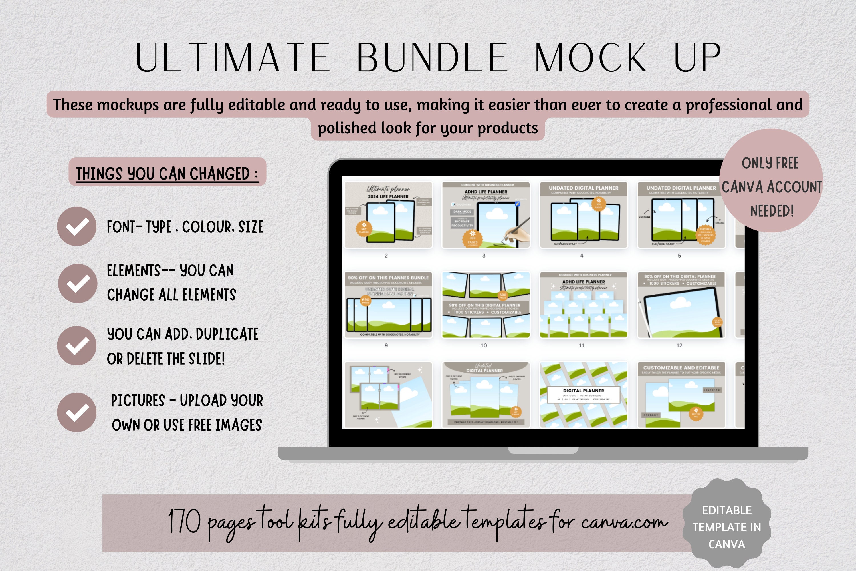 170 Mockup Canva Template for Coaches, Course Creator Mockup, Digital ...