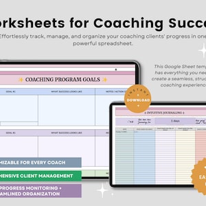 Peut inclure: Un mod&egrave;le de feuille de calcul de coaching num&eacute;rique avec 12 onglets. Le mod&egrave;le est con&ccedil;u pour aider les coachs &agrave; suivre, g&eacute;rer et organiser les progr&egrave;s de leurs clients. Le mod&egrave;le comprend des sections pour les objectifs du programme de coaching, la tenue d'un journal intuitif et les notes des clients. Le mod&egrave;le est personnalisable pour chaque coach et comprend un suivi facile des progr&egrave;s et une organisation rationalis&eacute;e. Le mod&egrave;le est disponible en t&eacute;l&eacute;chargement instantan&eacute;.
