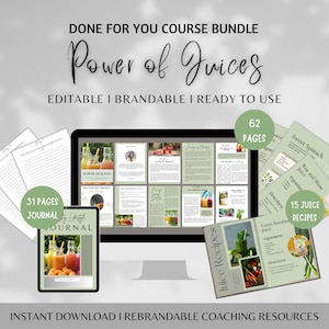 Power of Juices Done For You Ebook, Health & Wellness, Juice Recipes, Journal Templates, Editable, Rebrandable, Lead Magnet, Fitness Coach