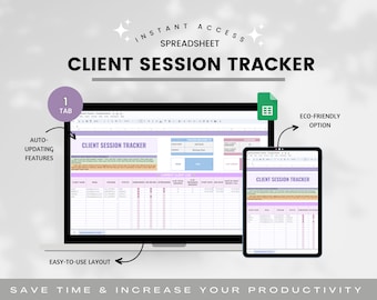 Client Session Tracker Spreadsheet for Coaches, Client Management, Small Business Spreadsheet, Coach Planner, Client Planner, Customer List
