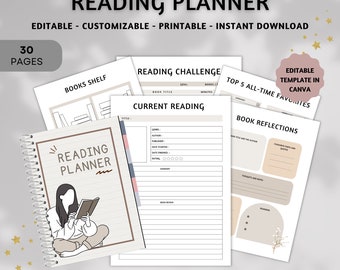 Reading Planner Editable & Printable, Reading Journal, Reading Challenges, Reading Log, Reading Tracker, Book Review, Book Reflection, Goals