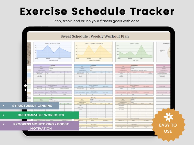 Weekly Workout Planner Spreadsheet, Weekly Fitness Planner, Digital Fitness Tracker, Weight Loss, Exercise Template for Coaches, Wellness image 7