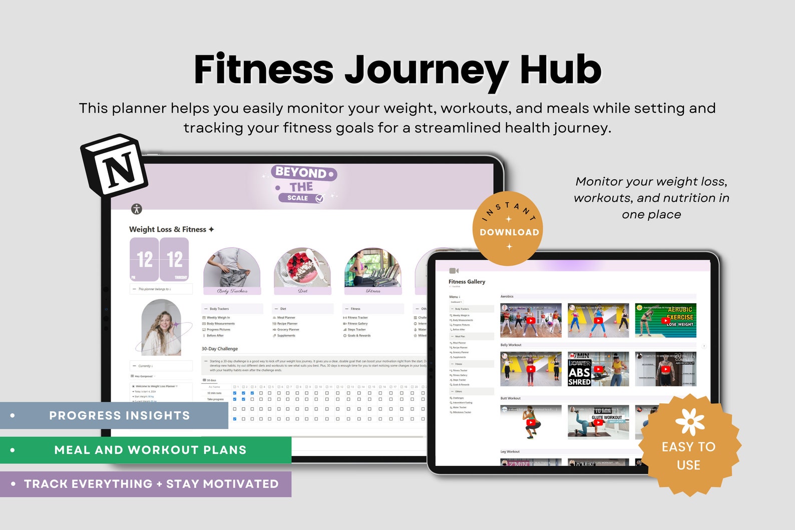 Weight Loss Tracker Notion Template, Weight Tracker, Calorie Tracker