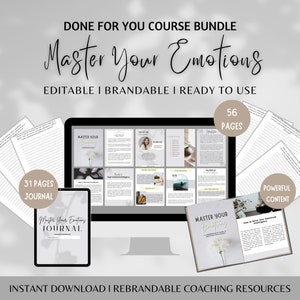 Done For You Master Your Emotion Brandable eCourse, Emotional Intelligence Guide, Journal, Life coaching tools, Lead magnet, Canva templates