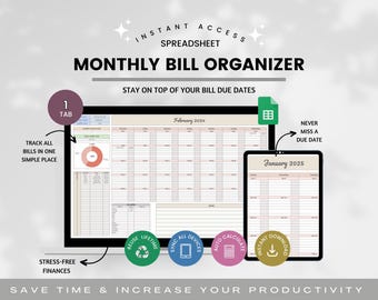 Kalkylblad för fakturaspårning, fakturakalender i Google Sheets, månatlig fakturaplanerare, instrumentpanel för fakturabetalning, fakturaorganisatör, ekonomiplanerare, budget