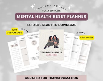 Mental Health Planner, Anxiety Journal, Wellness Journal, Gratitude, Mood Tracker, Therapy Journal, Mental Health Worksheet,Daily Reflection