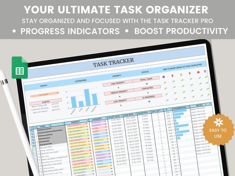 Task Tracker Spreadsheet, to Do List Spreadsheet, Productivity Planner ...