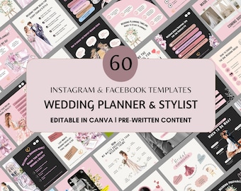 Posts e Stories para Instagram de Estilistas de Casamento, Modelo de Mídia Social para Planejadores de Casamento, Posts para Redes Sociais Criados para Noivas, Planejadores e Estilistas