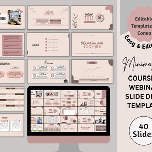40 Blush Slide Deck Templates, Canva Template, Course Webinar, Course Creator, Pitch Deck Template, Business Presentation,Slide Presentation
