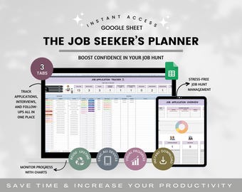 Job Application Tracker Spreadsheet, Job Application Track, Job Google Sheet, Application Tracker, Interview Tracker, Job Tracking Planner