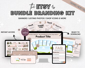 Etsy ブランディングバンドルキット Blush テーマ、ロゴ、バナー、カバー写真、サンキューカード用 Canva テンプレート、編集可能な Etsy ショップデザインキット（販売者向け）