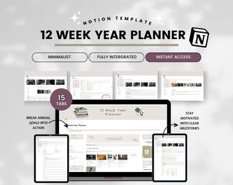 12 Week Year Notion Template, Notion Goal Planner Template, Habit Tracker, Productivity Notion Planner, Task Tracker Planner, 3 Month Goals