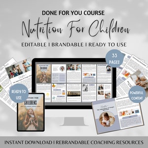 E-boek Nutrition for Children Done For You, Gezond eten voor kinderen, Educatieve gids voor kindervoeding, Voedingsgids voor kinderen, merkbare coachingcontent