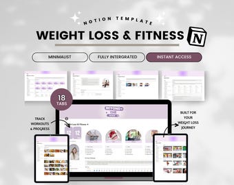 Weight Loss Tracker Notion Template, Weight Tracker, Calorie Tracker Meal Planner Journal, Fitness Notion Planner, Digital Workout Planner