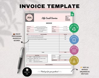 Planilha de controle de faturas para o Google Sheets, modelo de fatura editável, controle de pagamentos de clientes, planilha de faturamento para pequenas empresas e registro de faturas.
