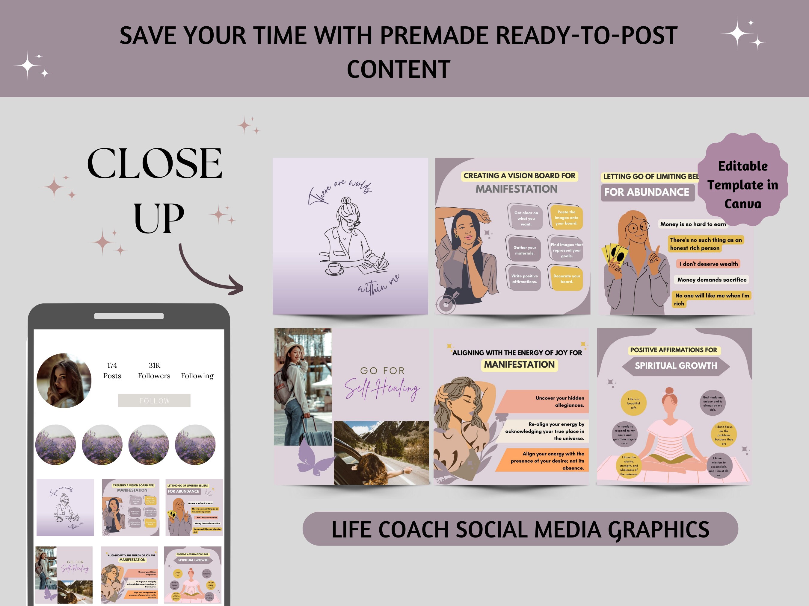 50 Life Coach Mental Health Instagram Canva Templates | Spiritual ...